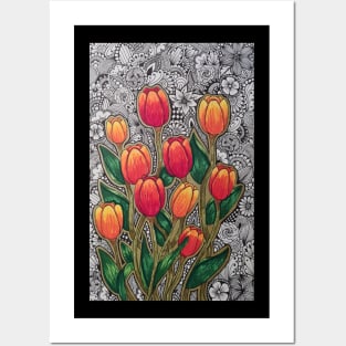 Orange Zentangle Tulips Posters and Art